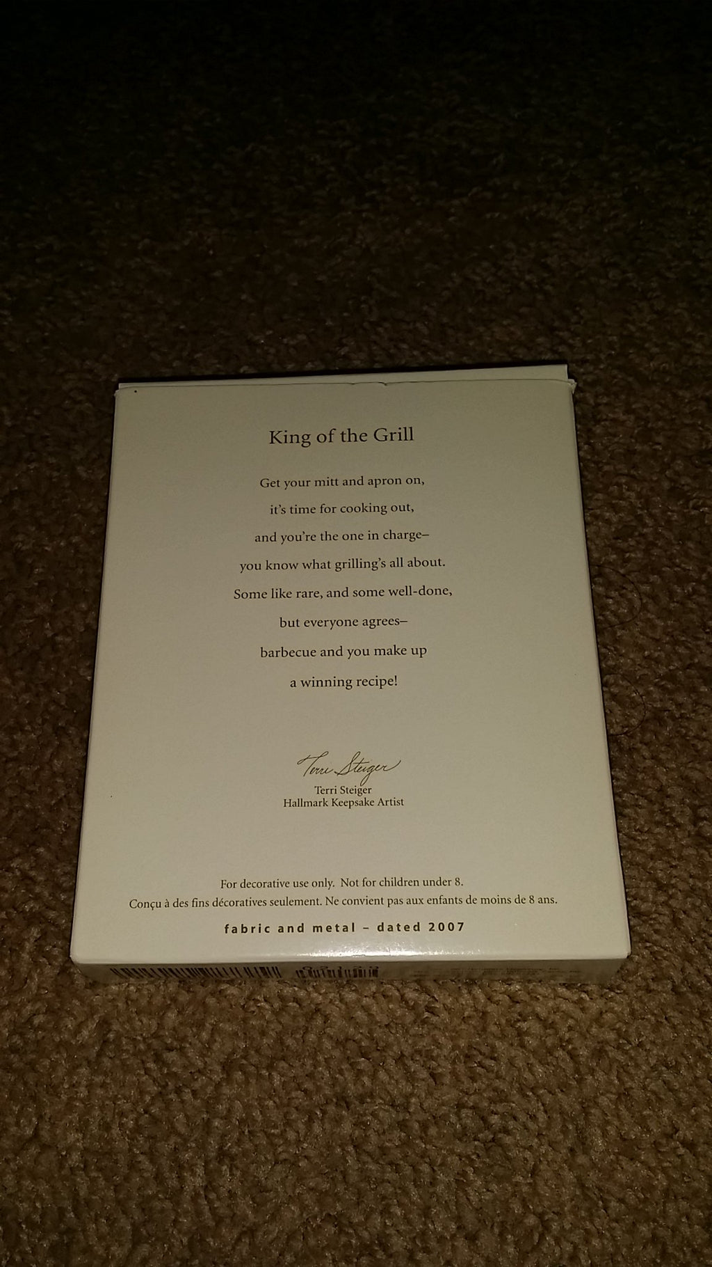 KING OF THE GRILL 2007 HALLMARK KEEPSAKE ORNAMENT QXG2129