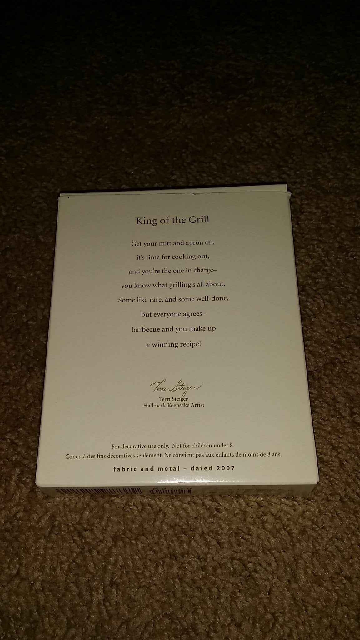 KING OF THE GRILL 2007 HALLMARK KEEPSAKE ORNAMENT QXG2129