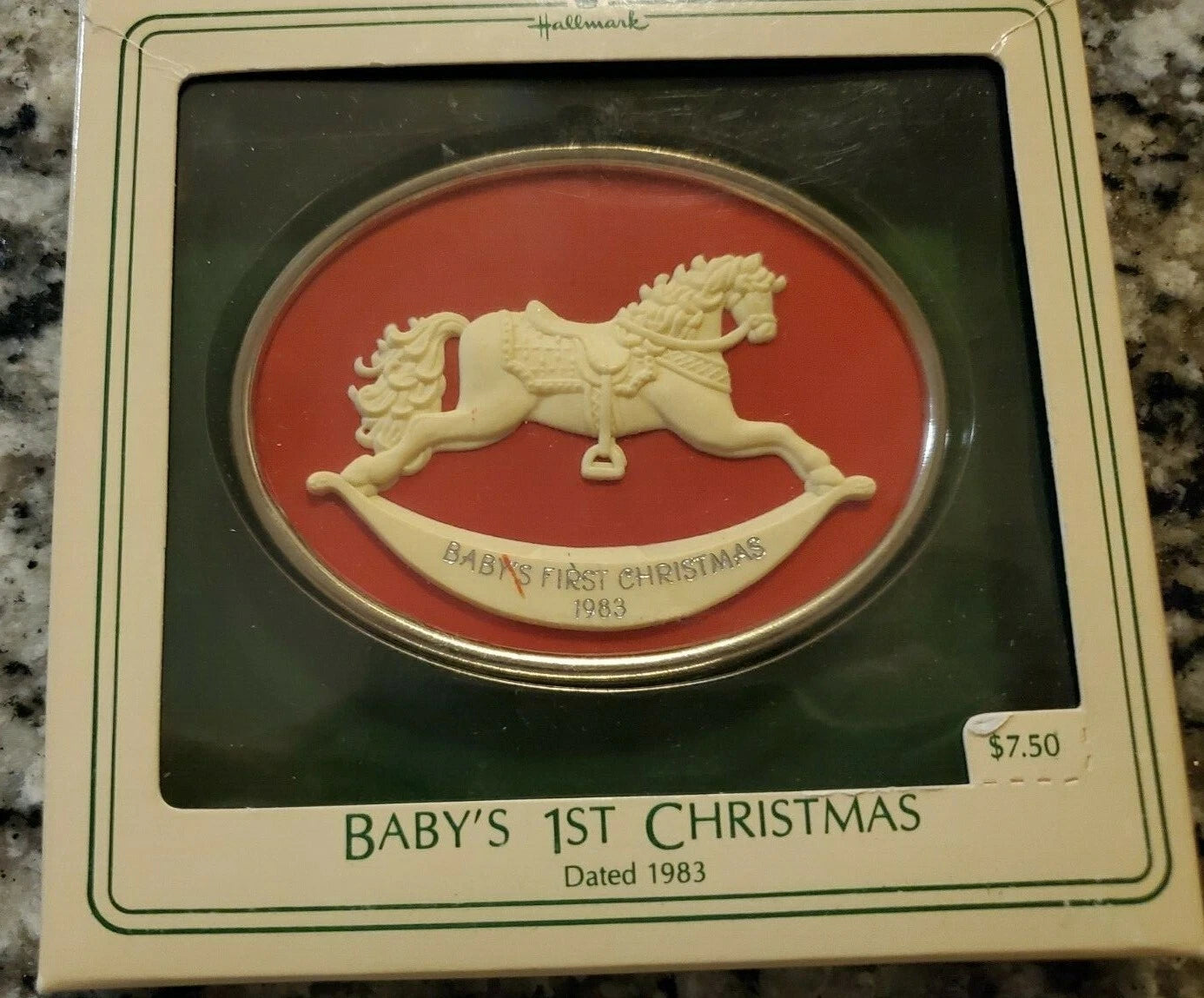 1983 hallmark keepsake ornament baby's first 1st christmas rocking horse box